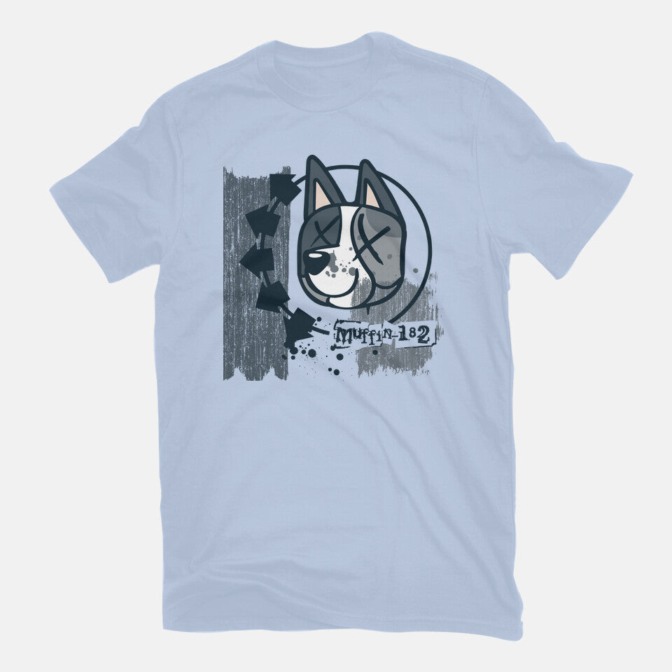 Muffin-182 – Dog Graphic T-Shirt in blue, flat-lay product view