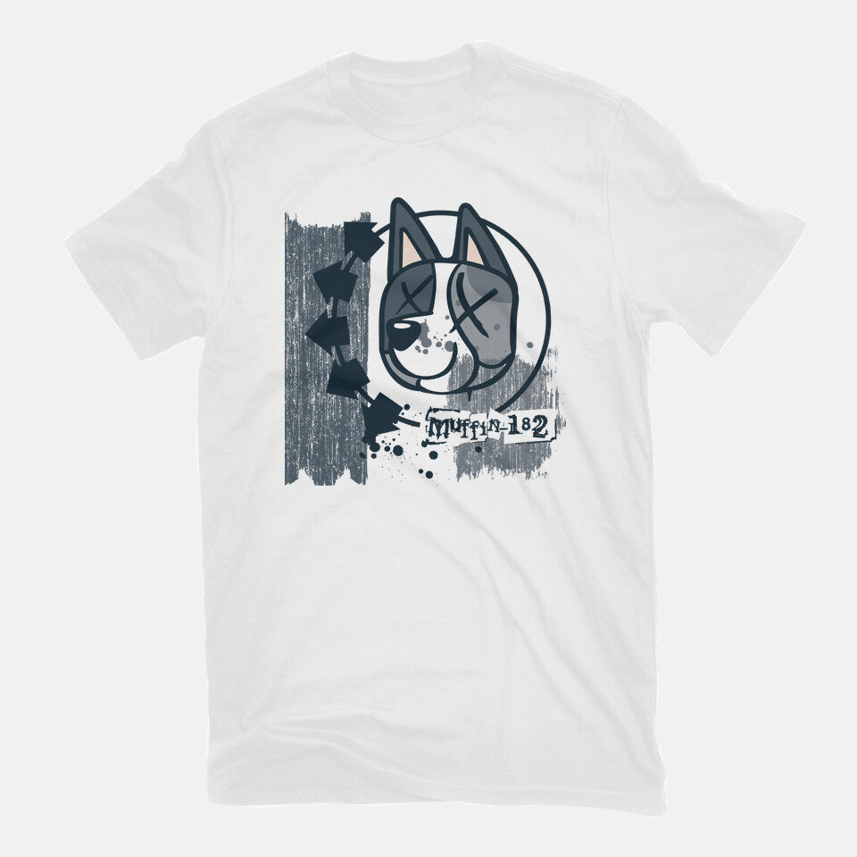 Muffin-182 – Dog Graphic T-Shirt in white, flat-lay product view