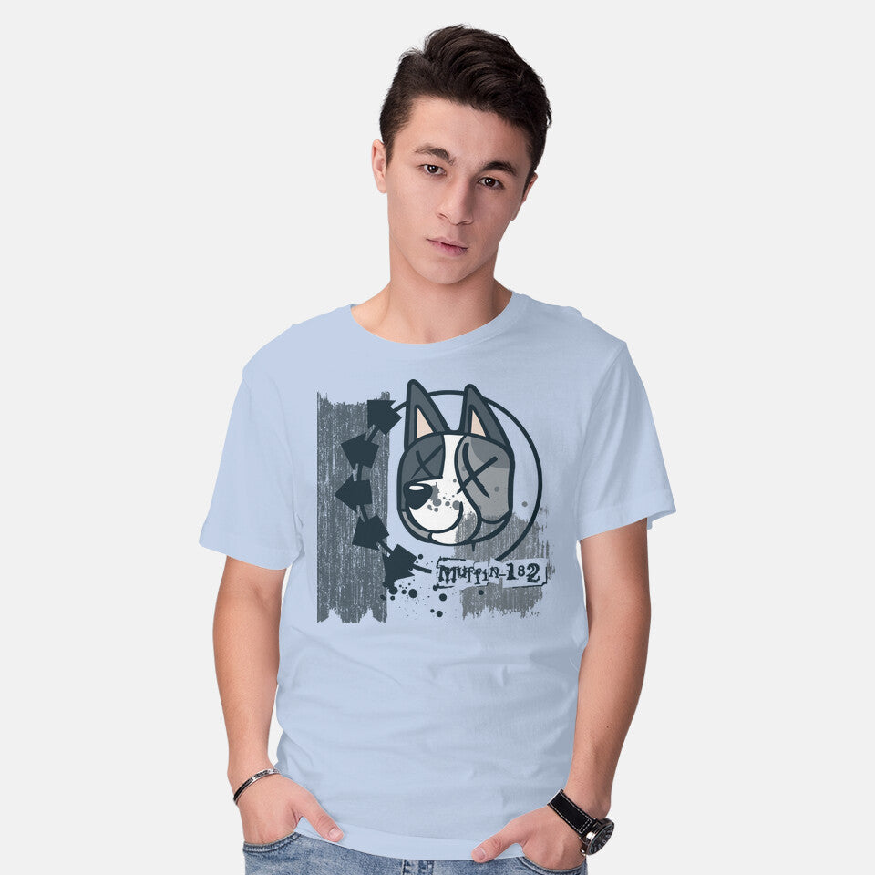 Model wearing blue Muffin-182 – Dog Graphic T-Shirt