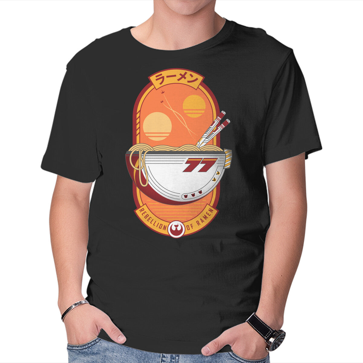 Rebellion Of Ramen – Sci-Fi Graphic T-Shirt in black, product display