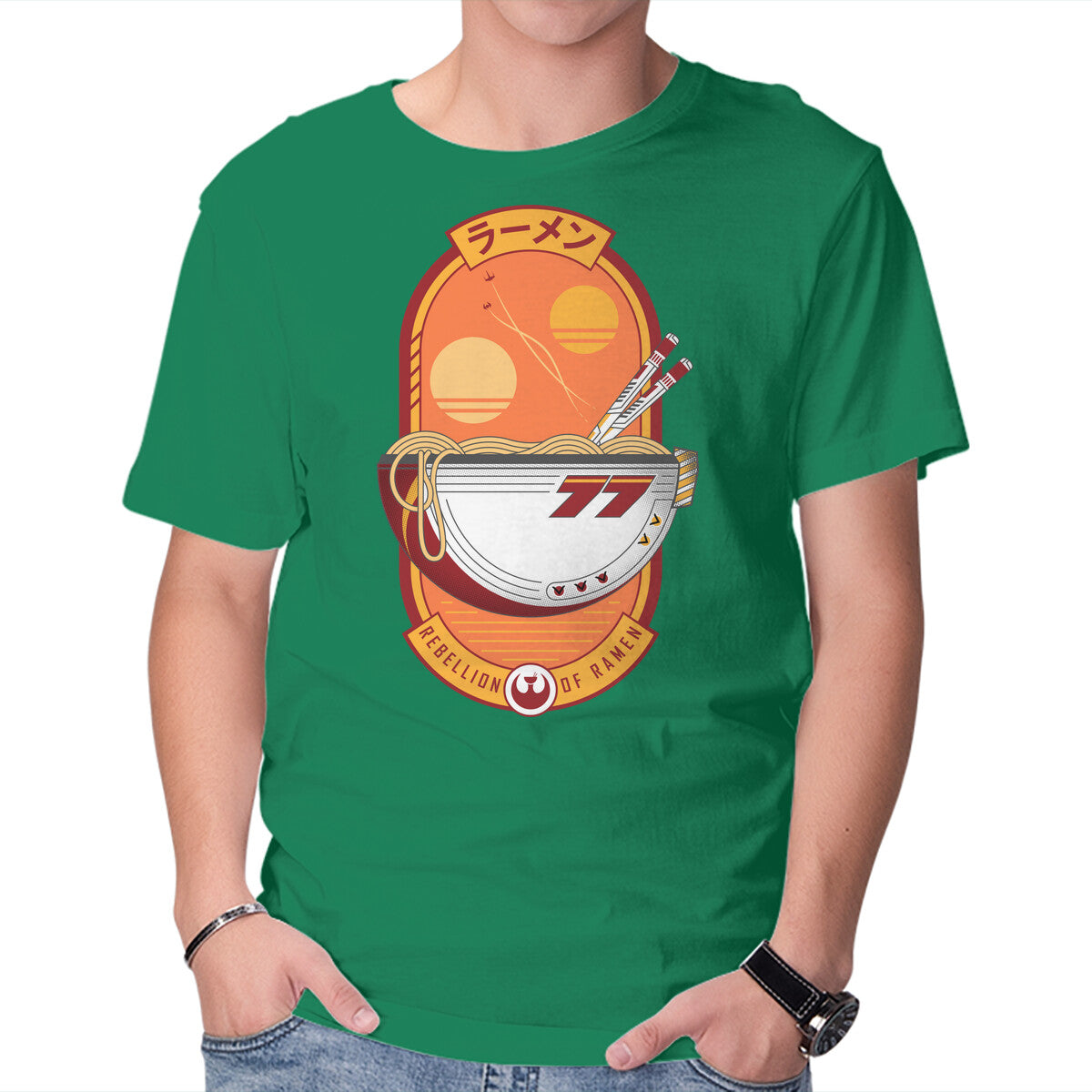 Rebellion Of Ramen – Sci-Fi Graphic T-Shirt in green, product display