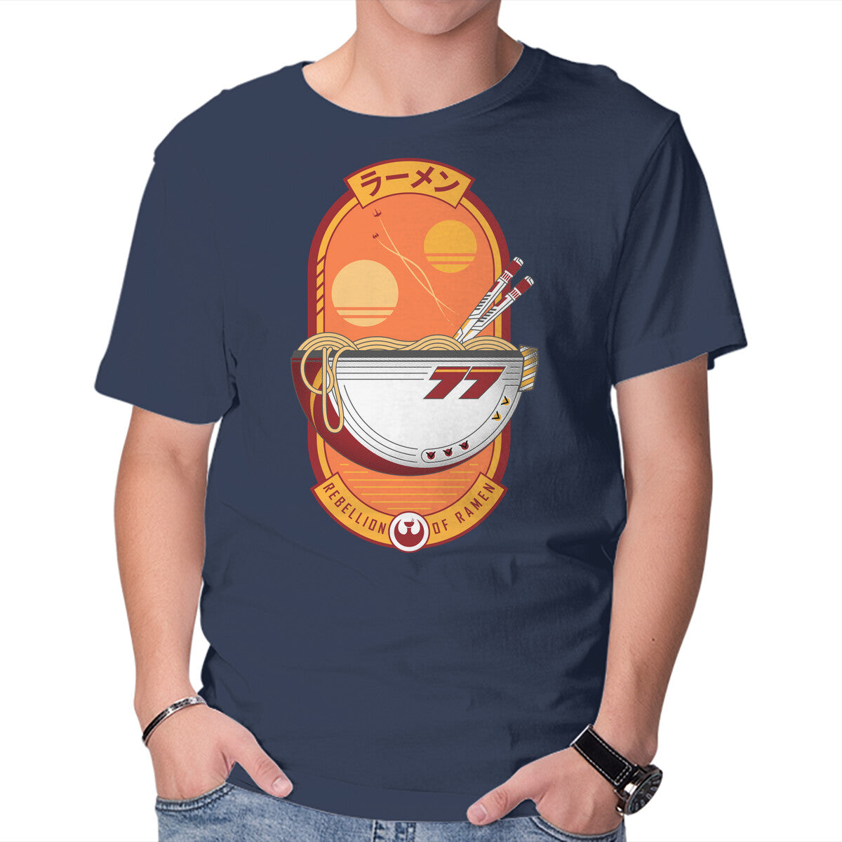 Rebellion Of Ramen – Sci-Fi Graphic T-Shirt in navy, product display