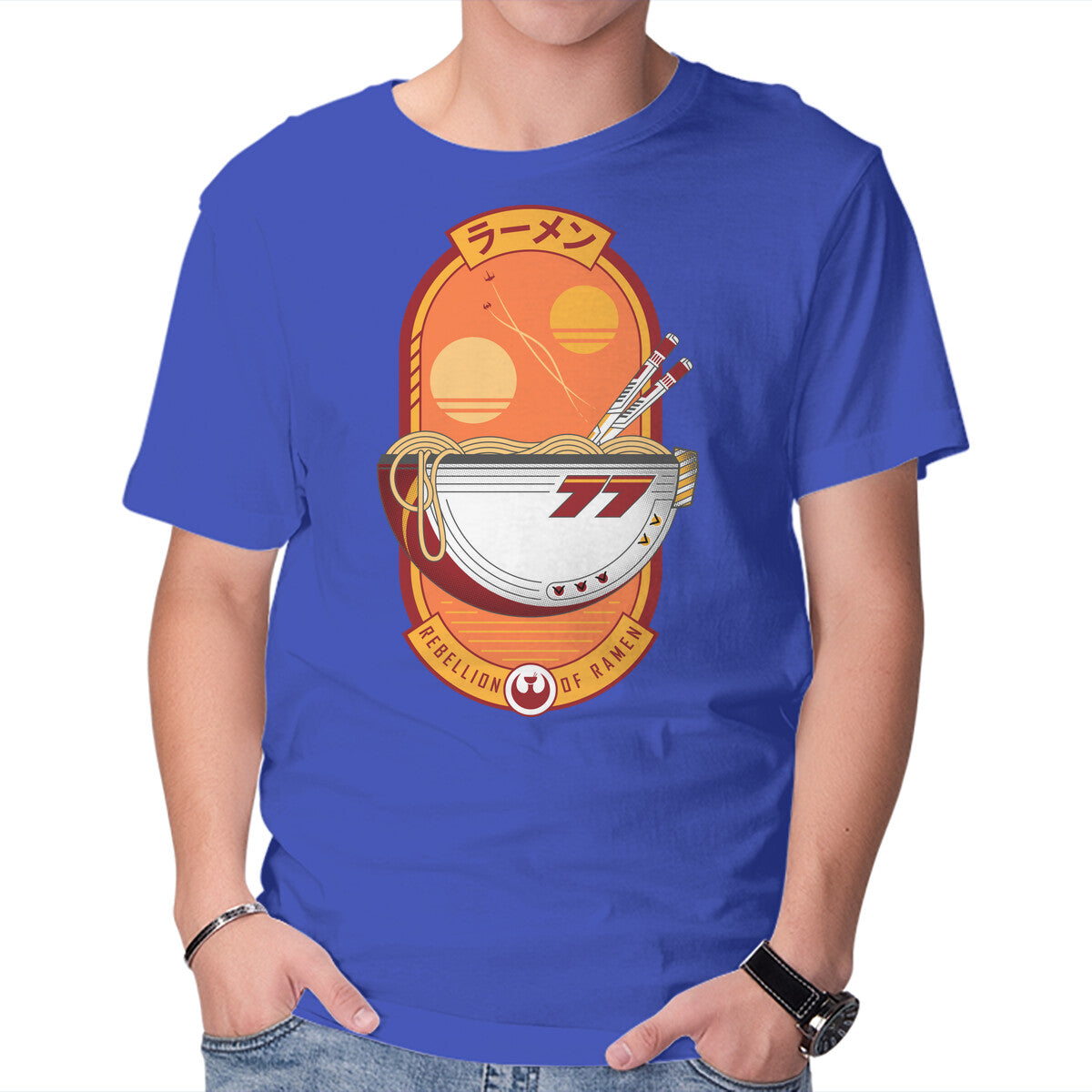 Rebellion Of Ramen – Sci-Fi Graphic T-Shirt in royal blue, product display
