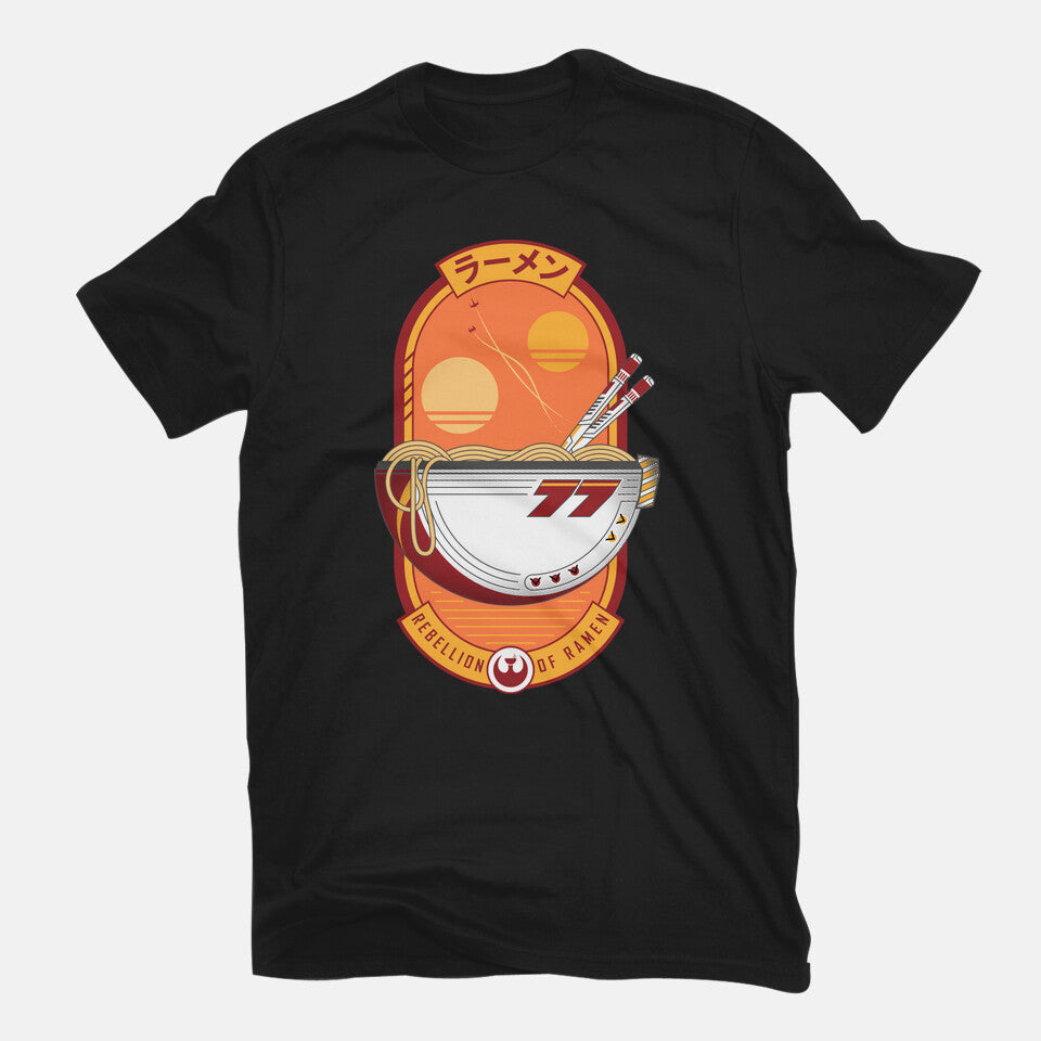 Rebellion Of Ramen – Sci-Fi Graphic T-Shirt in black, flat-lay product view