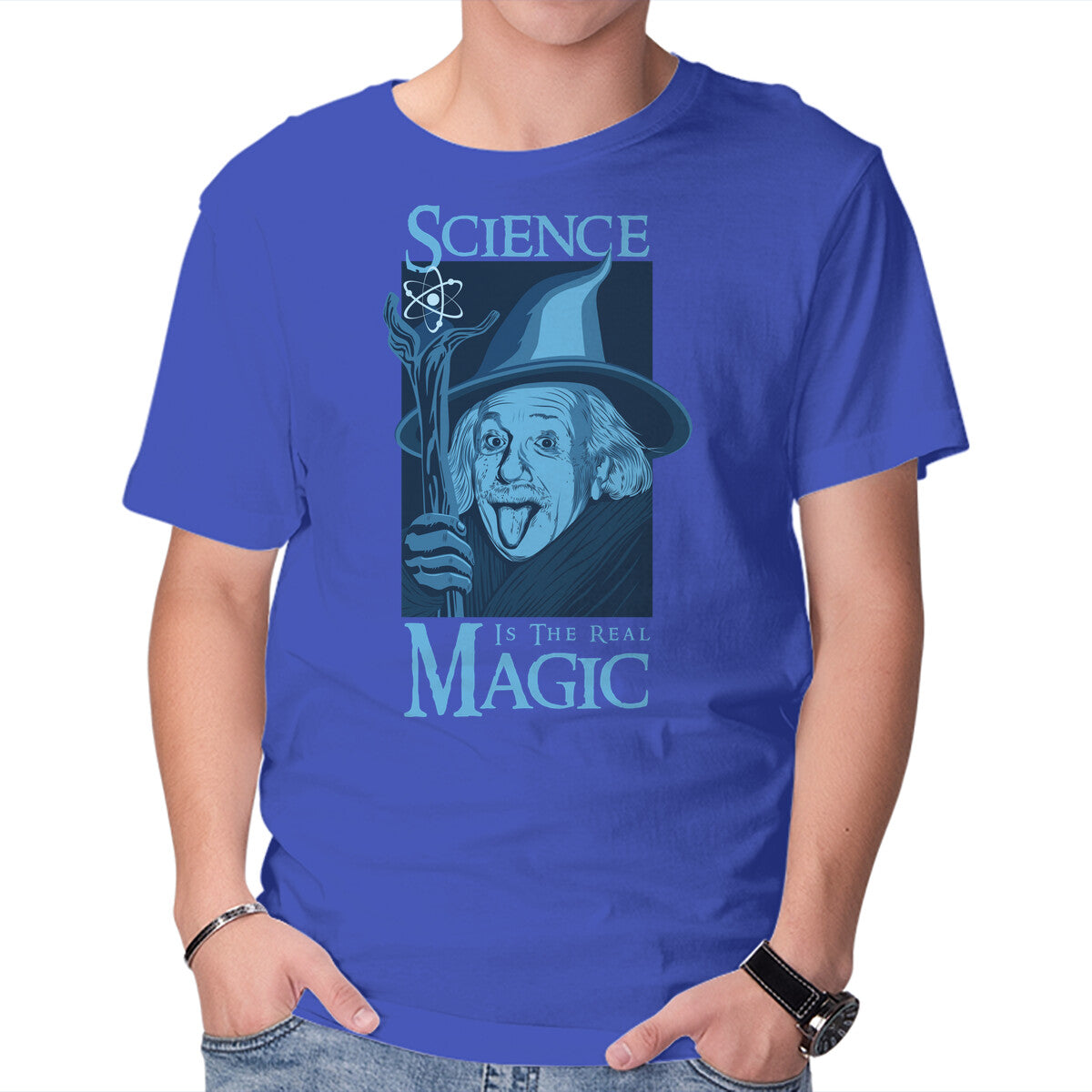 Science Is The Real Magic – Movie Graphic T-Shirt in royal blue, product display