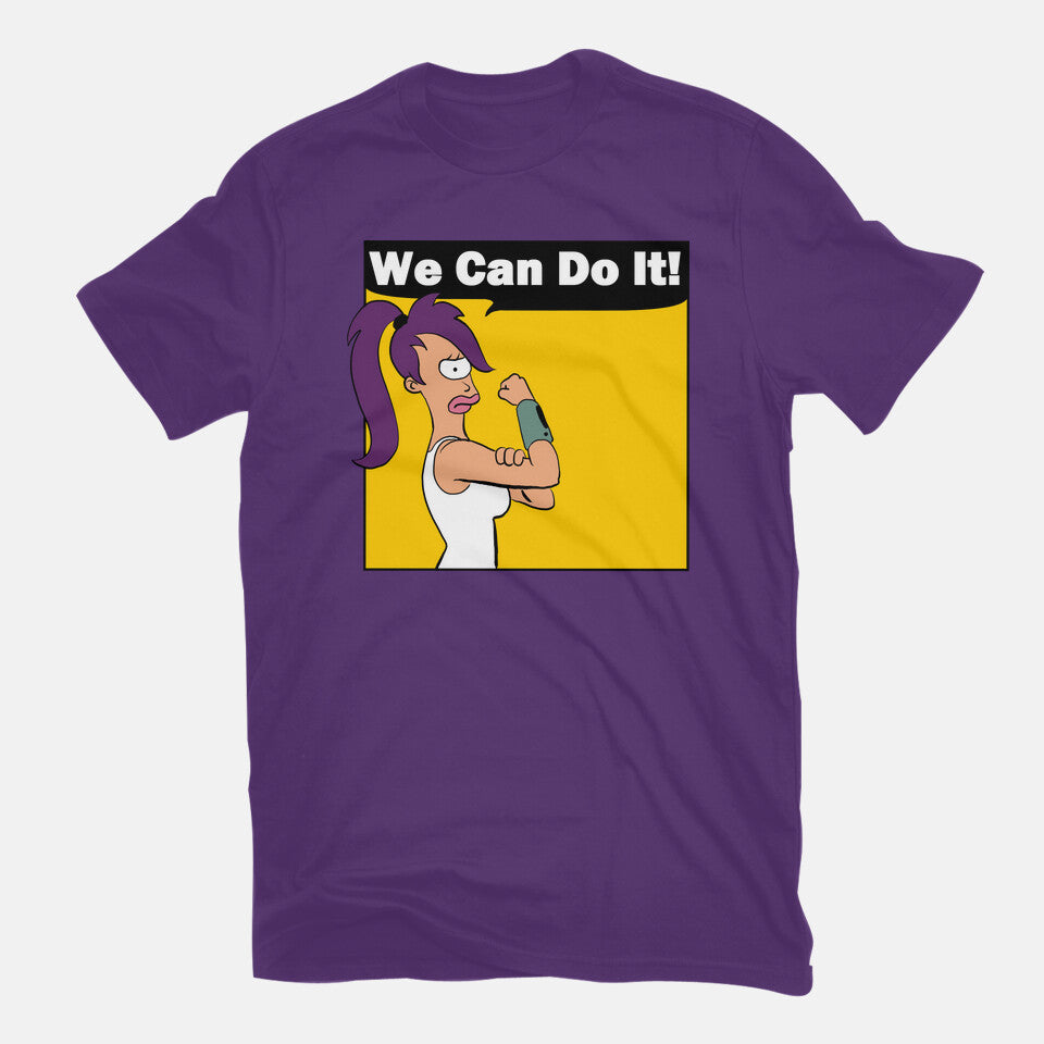 We Can Do It – Sci-Fi Graphic T-Shirt in purple, flat-lay product view