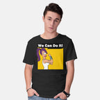 Model wearing black We Can Do It – Sci-Fi Graphic T-Shirt