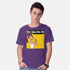 Model wearing purple We Can Do It – Sci-Fi Graphic T-Shirt
