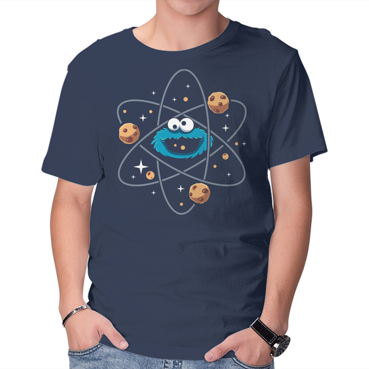 Cookie Atom – Funny Graphic T-Shirt in navy, product display