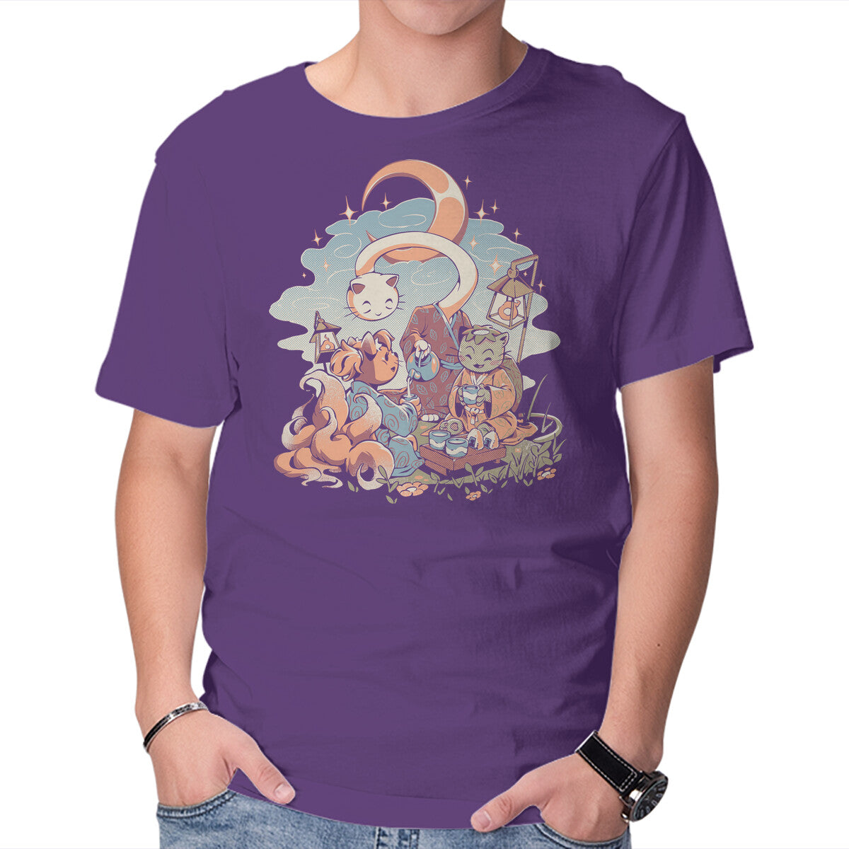 Night Tea – Cat Graphic T-Shirt in purple, product display