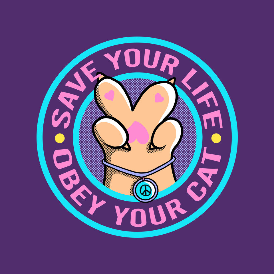 Obey Your Cat – Cat Graphic T-Shirt design artwork for purple graphic T-shirt