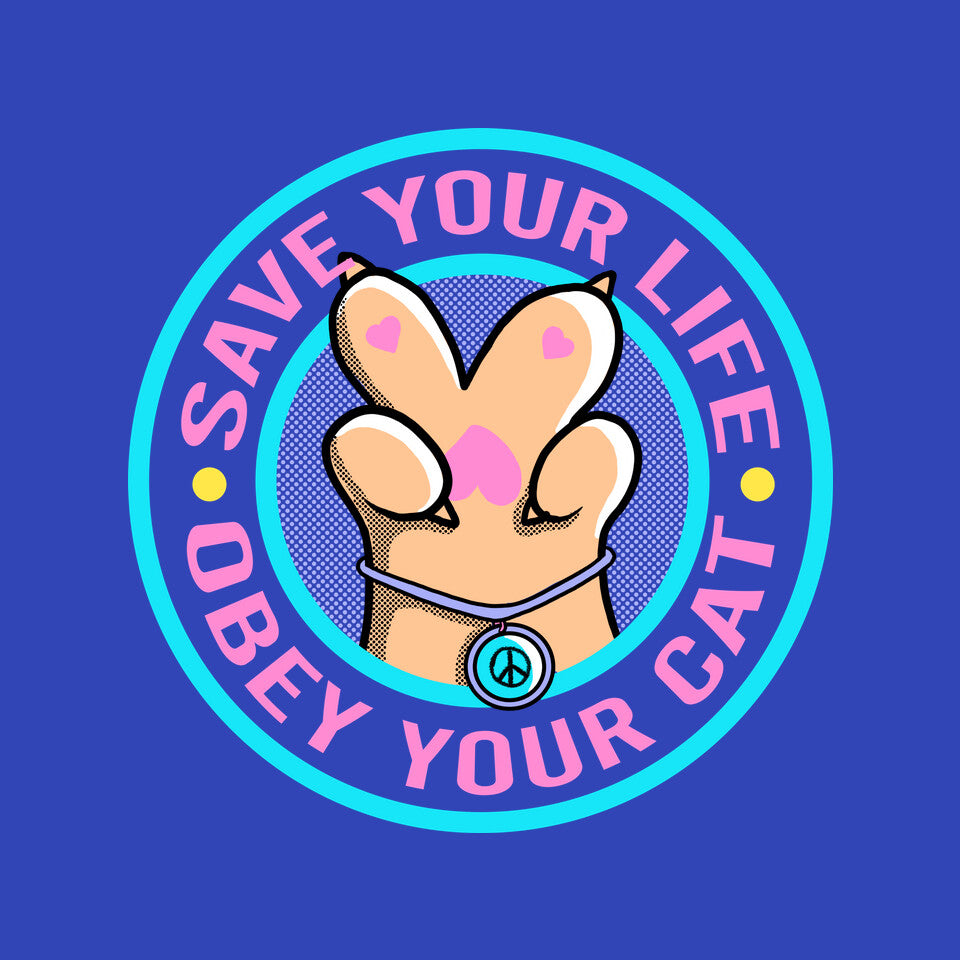 Obey Your Cat – Cat Graphic T-Shirt design artwork for royal blue graphic T-shirt
