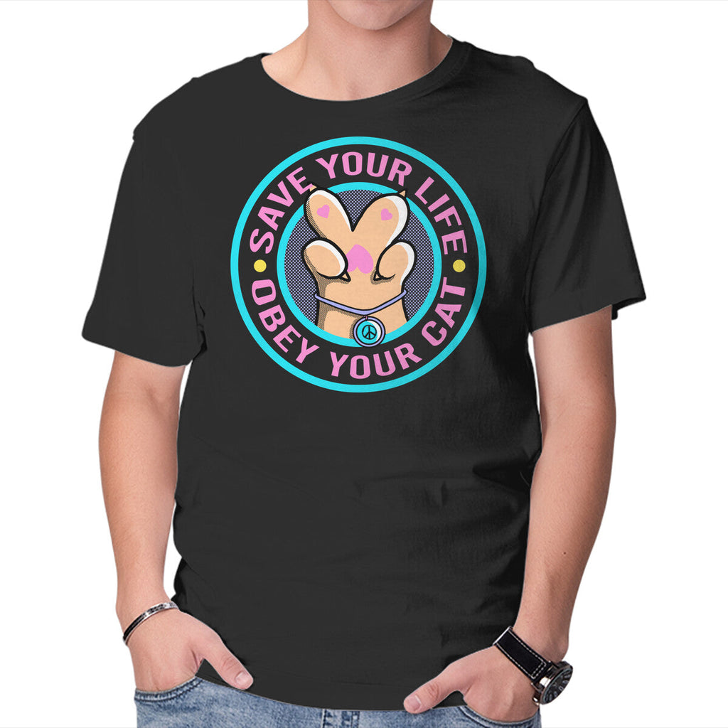 Obey Your Cat – Cat Graphic T-Shirt in black, product display