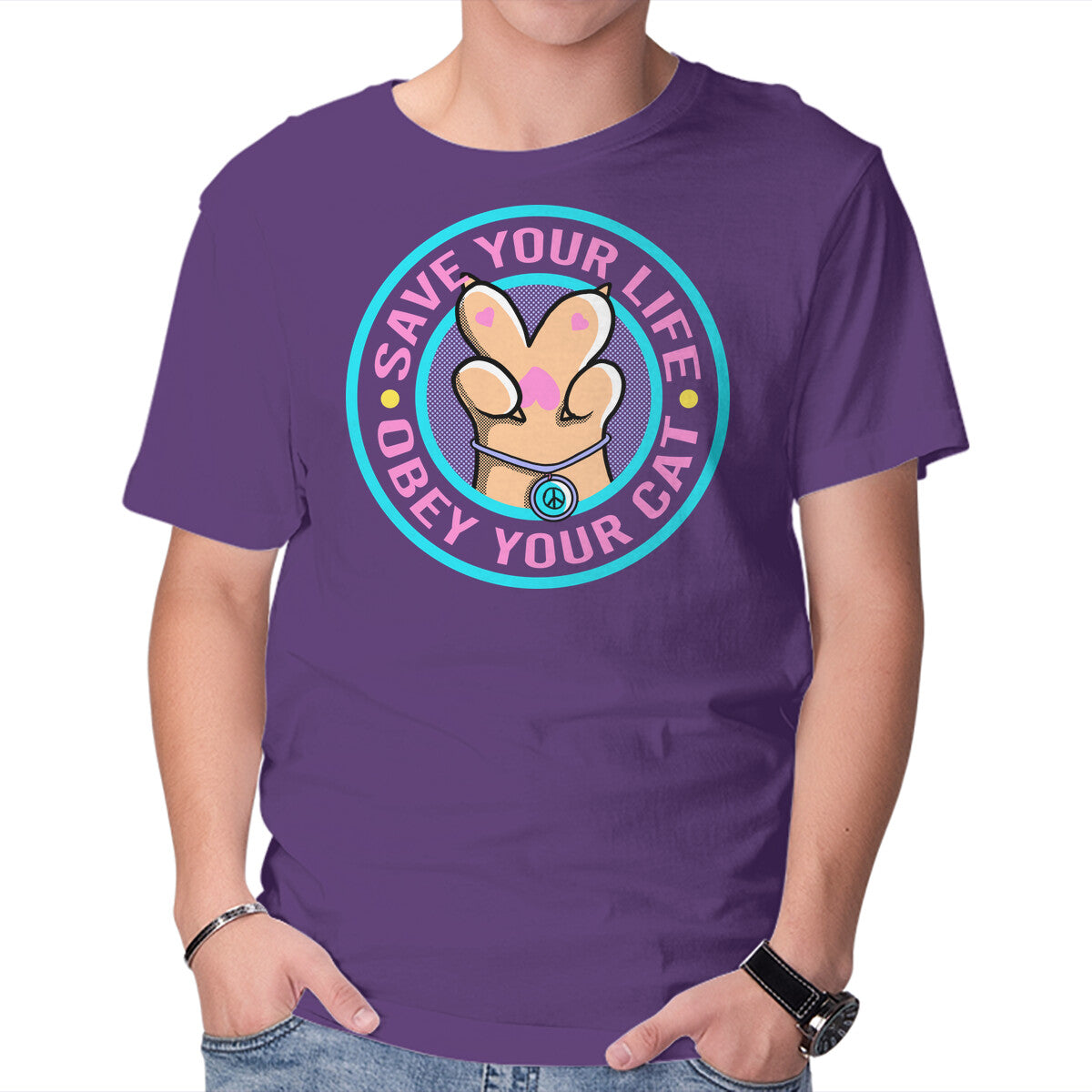 Obey Your Cat – Cat Graphic T-Shirt in purple, product display