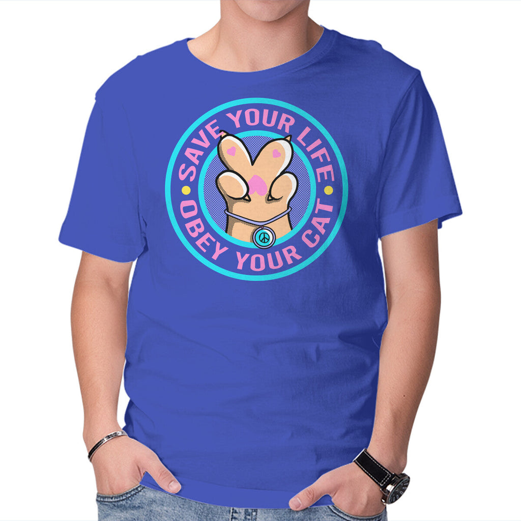 Obey Your Cat – Cat Graphic T-Shirt in royal blue, product display