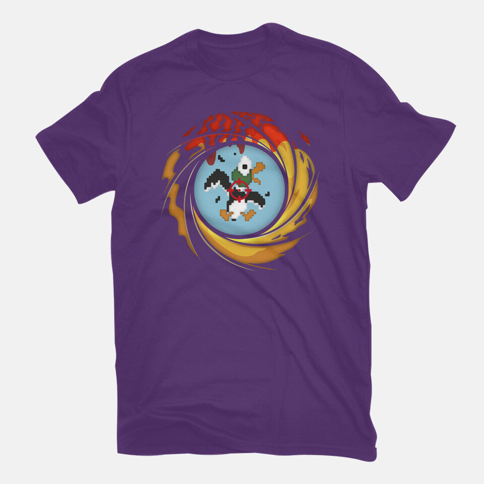 License To Hunt – Gaming Graphic T-Shirt in purple, flat-lay product view