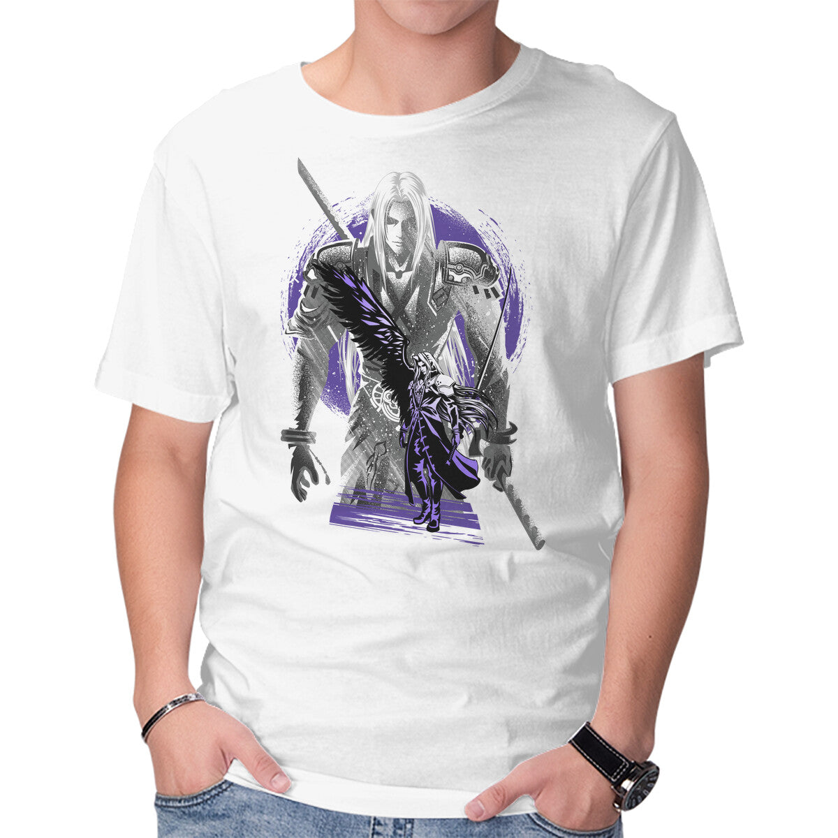 Angel Of Death Sephiroth – Gaming Graphic T-Shirt in white, product display