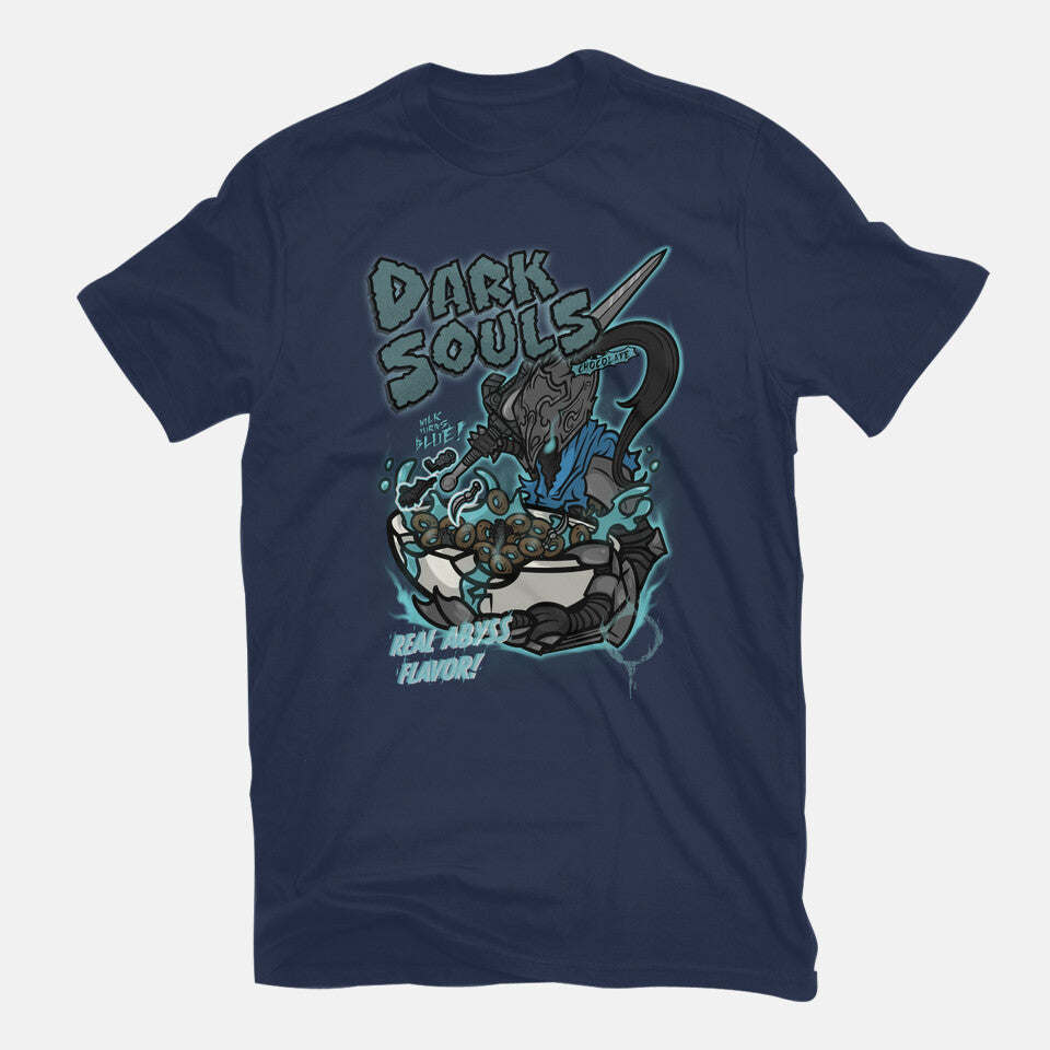 Dark Souls Chocolate – Gaming Graphic T-Shirt in navy, flat-lay product view