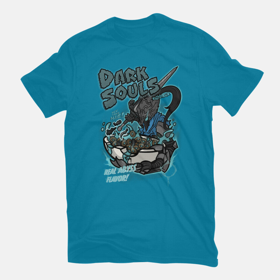 Dark Souls Chocolate – Gaming Graphic T-Shirt in turquoise, flat-lay product view