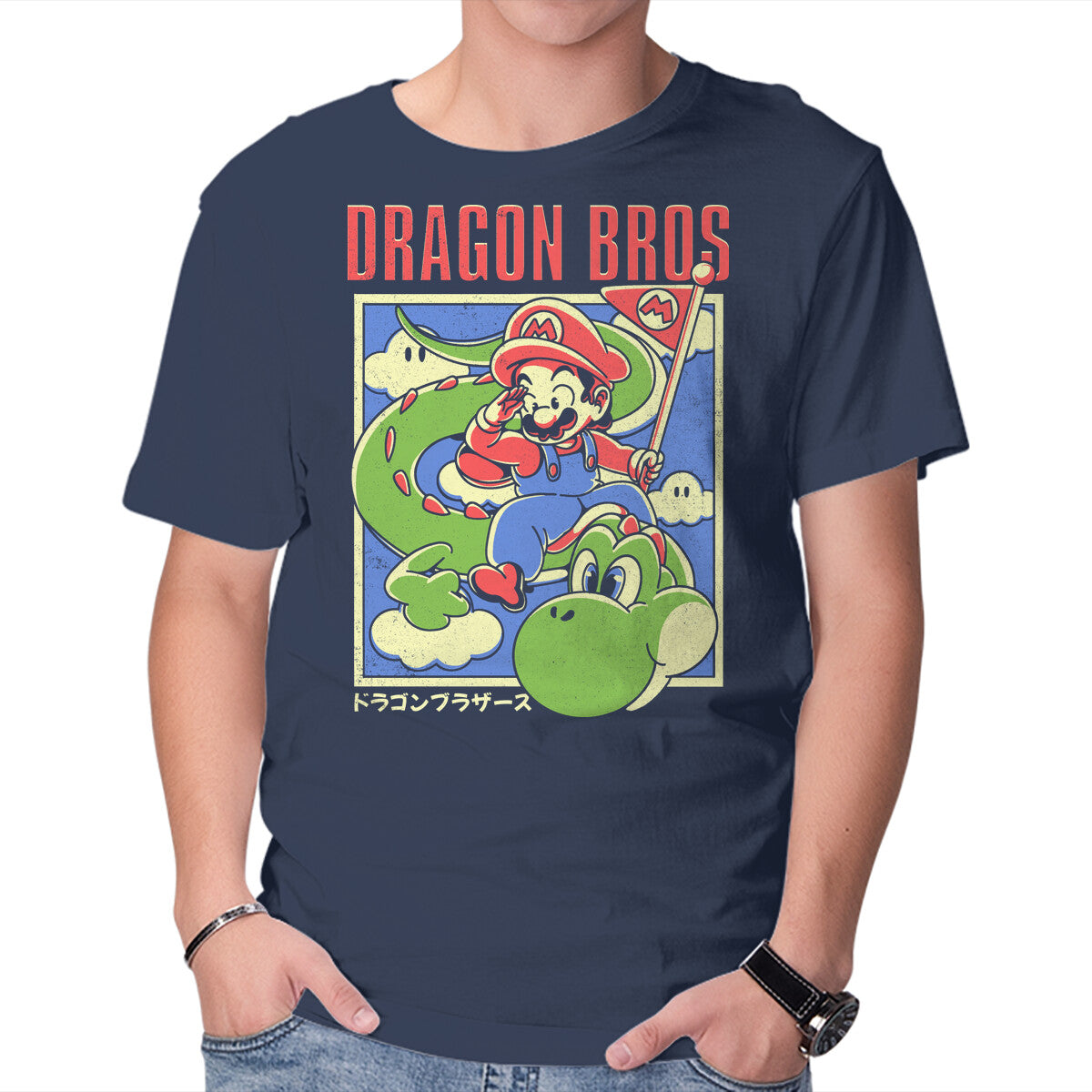 Dragon Bros – Anime Graphic T-Shirt in navy, product display
