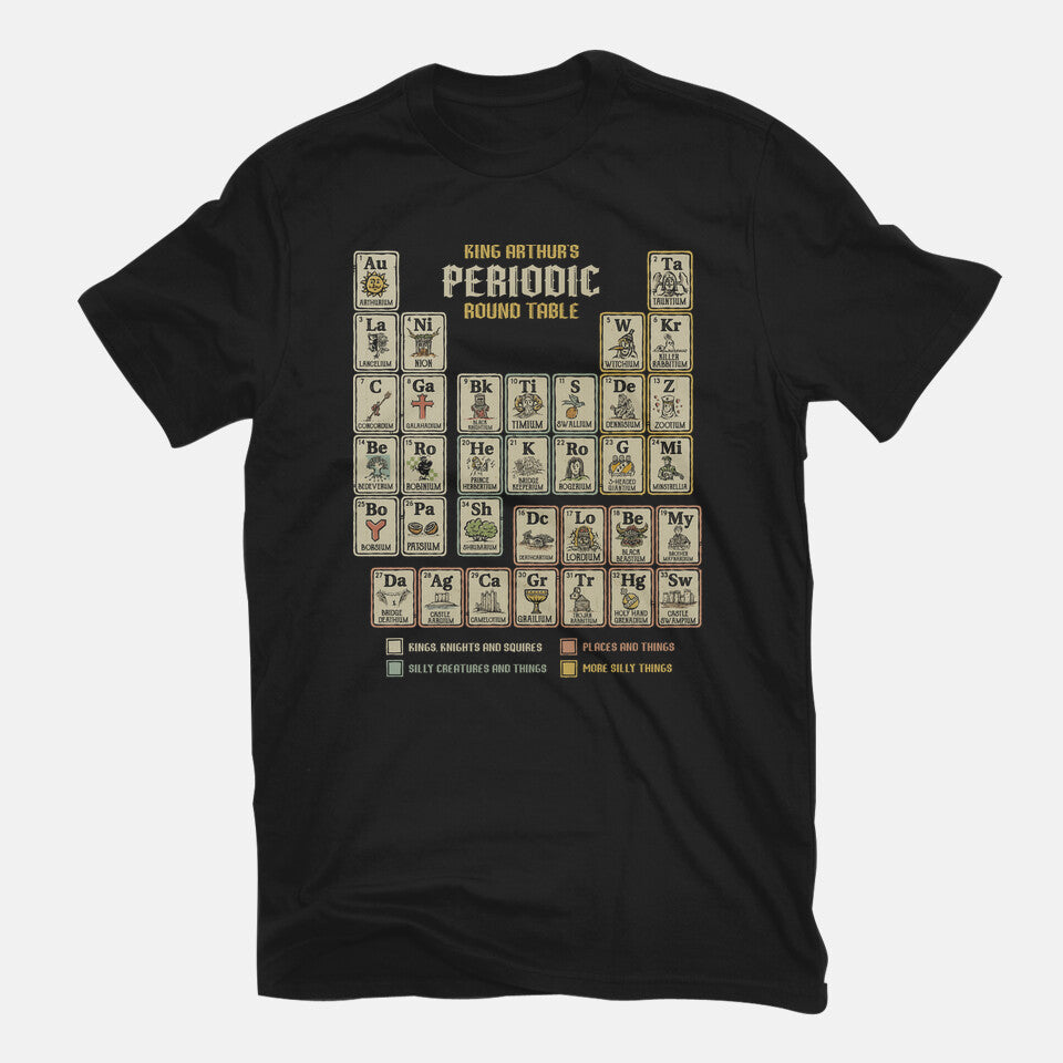 The Periodic Round Table – Movie Graphic T-Shirt in black, flat-lay product view
