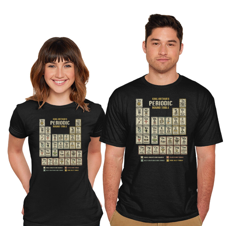 Model wearing black The Periodic Round Table – Movie Graphic T-Shirt