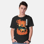 Model wearing black Sun Breathing – Anime Graphic T-Shirt