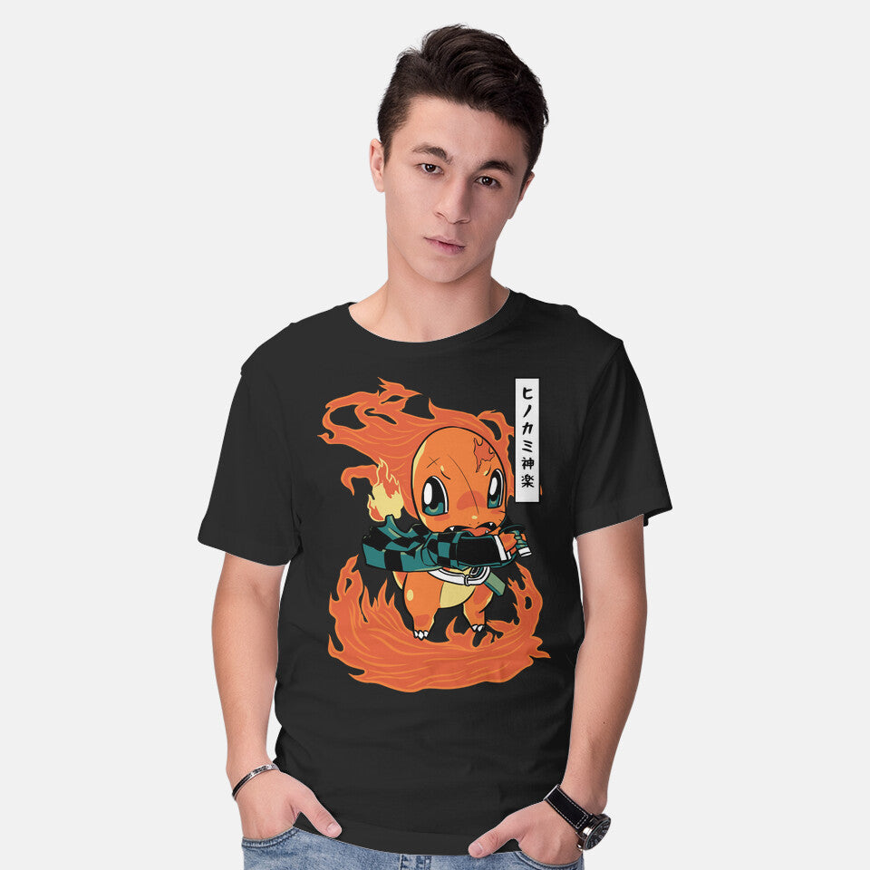 Model wearing black Sun Breathing – Anime Graphic T-Shirt