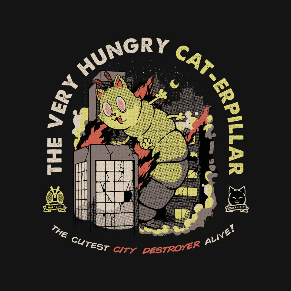 A Very Hungry Cat-erpillar – Cat Graphic T-Shirt design artwork for black graphic T-shirt