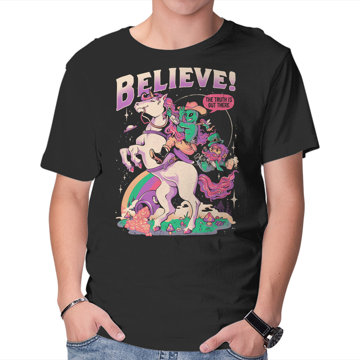 Create Your Reality – Sci-Fi Graphic T-Shirt in black, product display