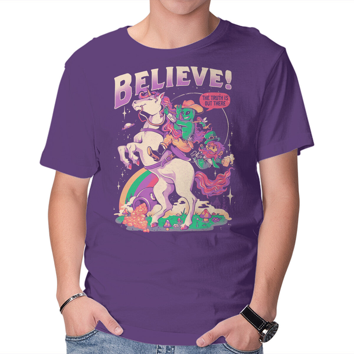Create Your Reality – Sci-Fi Graphic T-Shirt in purple, product display