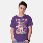 Model wearing purple Create Your Reality – Sci-Fi Graphic T-Shirt