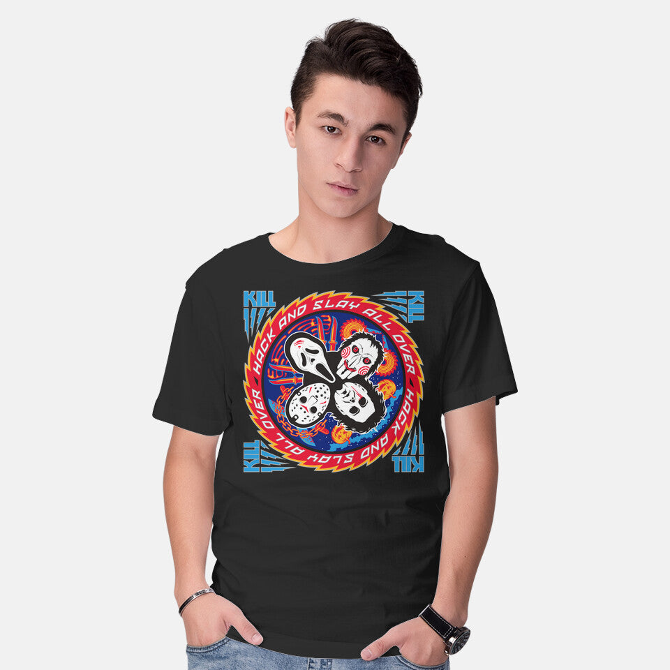 Model wearing black Kiss Of Death – Horror Graphic T-Shirt