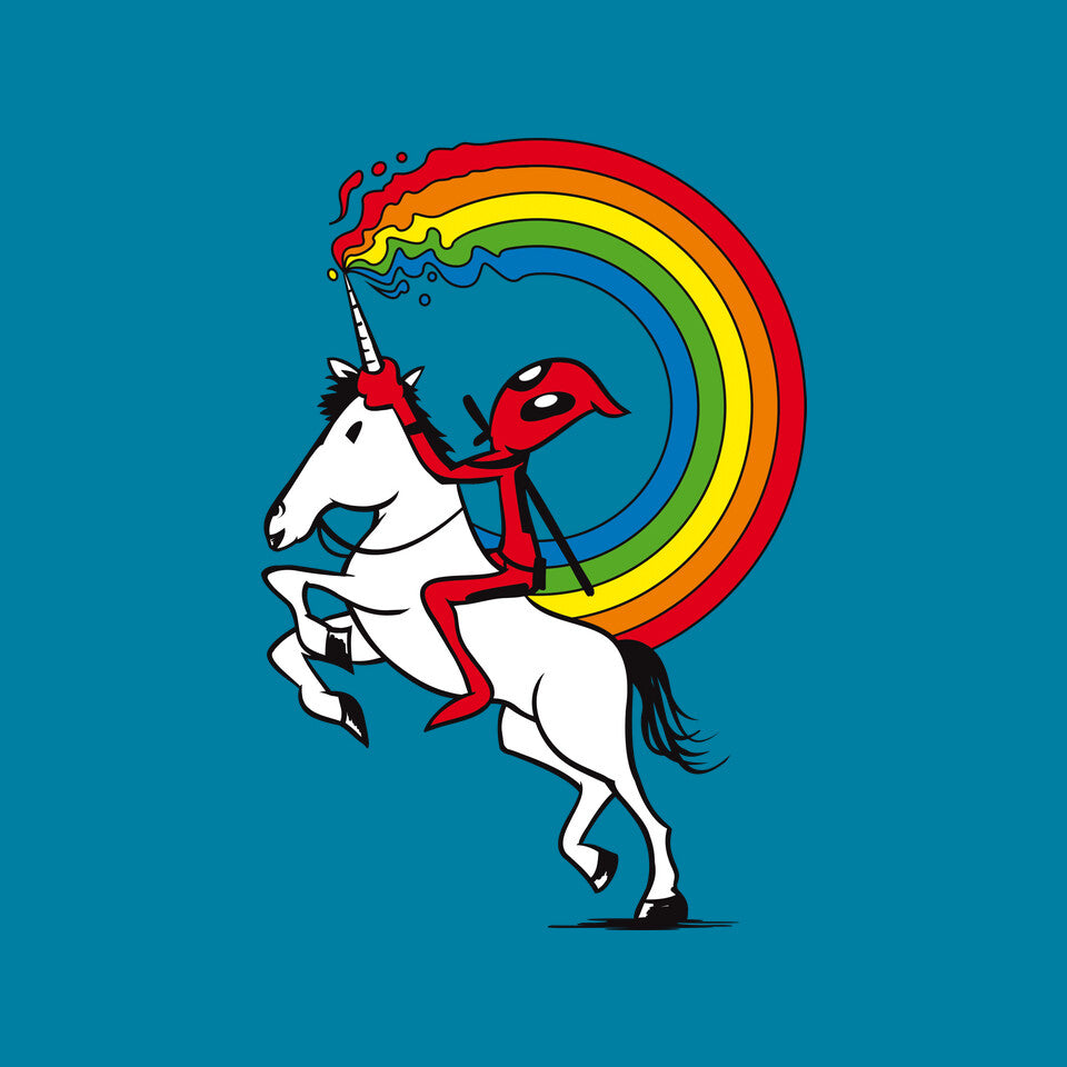 Rainbowgasm – Movie Graphic T-Shirt design artwork for turquoise graphic T-shirt