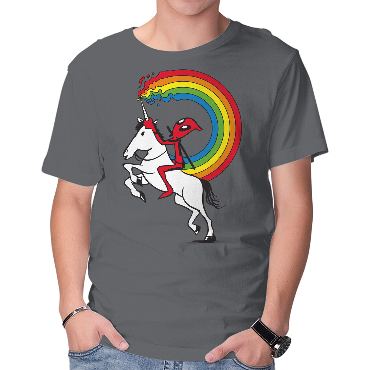 Rainbowgasm – Movie Graphic T-Shirt in charcoal, product display