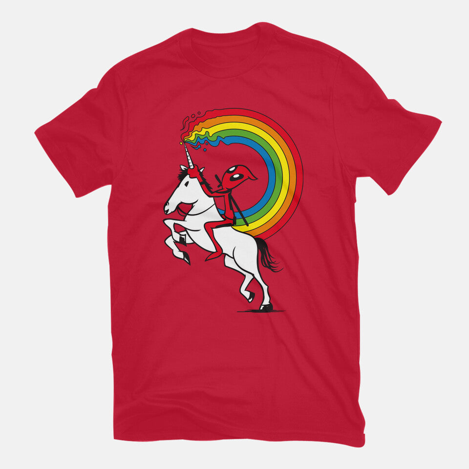 Rainbowgasm – Movie Graphic T-Shirt in red, flat-lay product view
