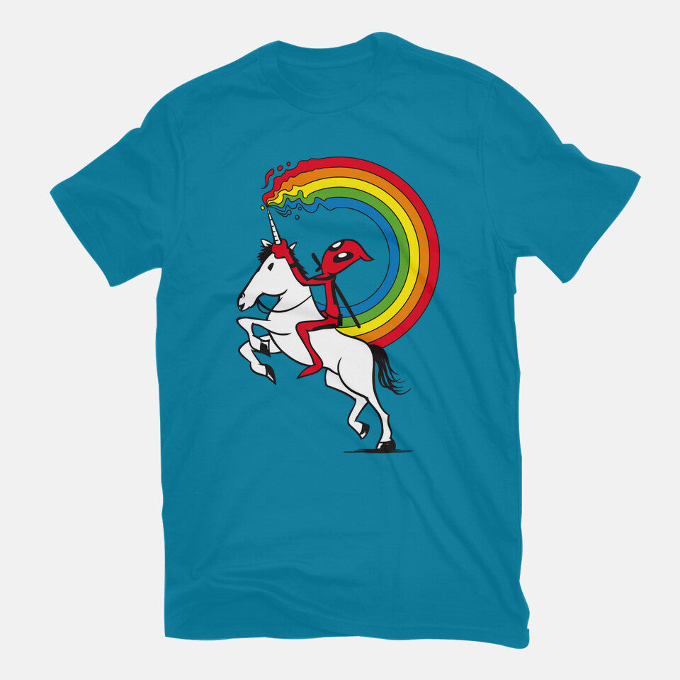 Rainbowgasm – Movie Graphic T-Shirt in turquoise, flat-lay product view