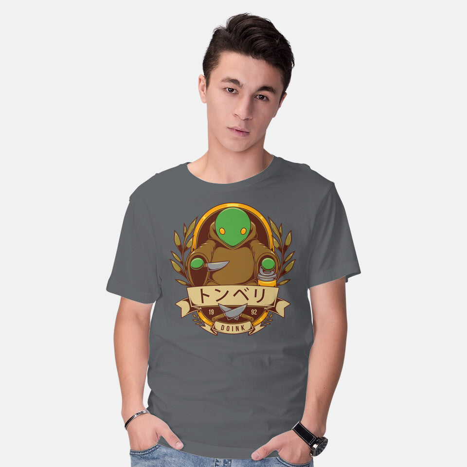 Model wearing charcoal Doink – Gaming Graphic T-Shirt