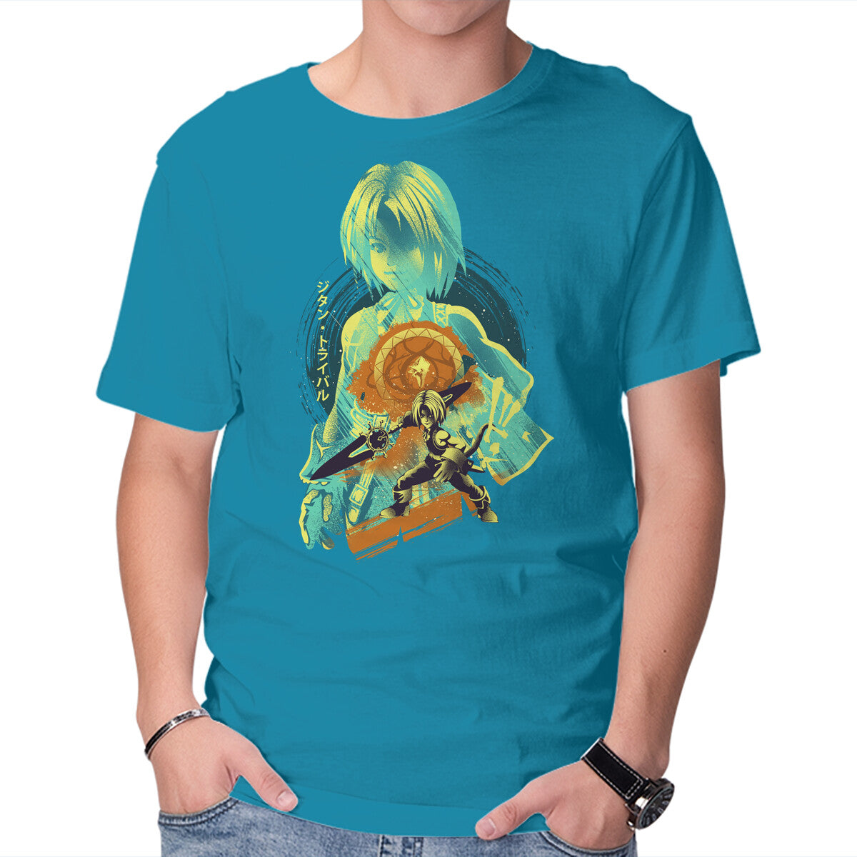Thief Genome Zidane – Gaming Graphic T-Shirt in turquoise, product display