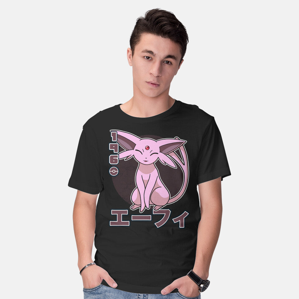 Model wearing black Espa Dog – Anime Graphic T-Shirt