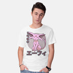 Model wearing white Espa Dog – Anime Graphic T-Shirt