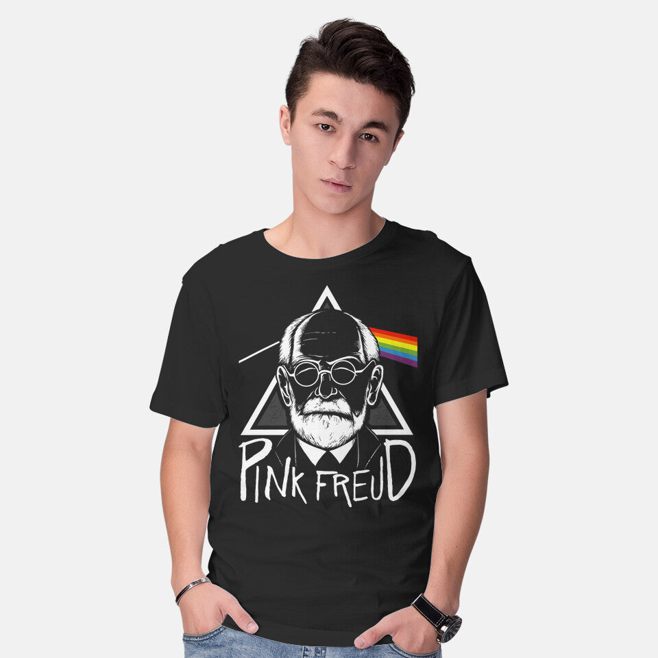 Model wearing black Pink Freud – Music Graphic T-Shirt