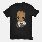 Cute We Are Groot – Sci-Fi Graphic T-Shirt in black, flat-lay product view