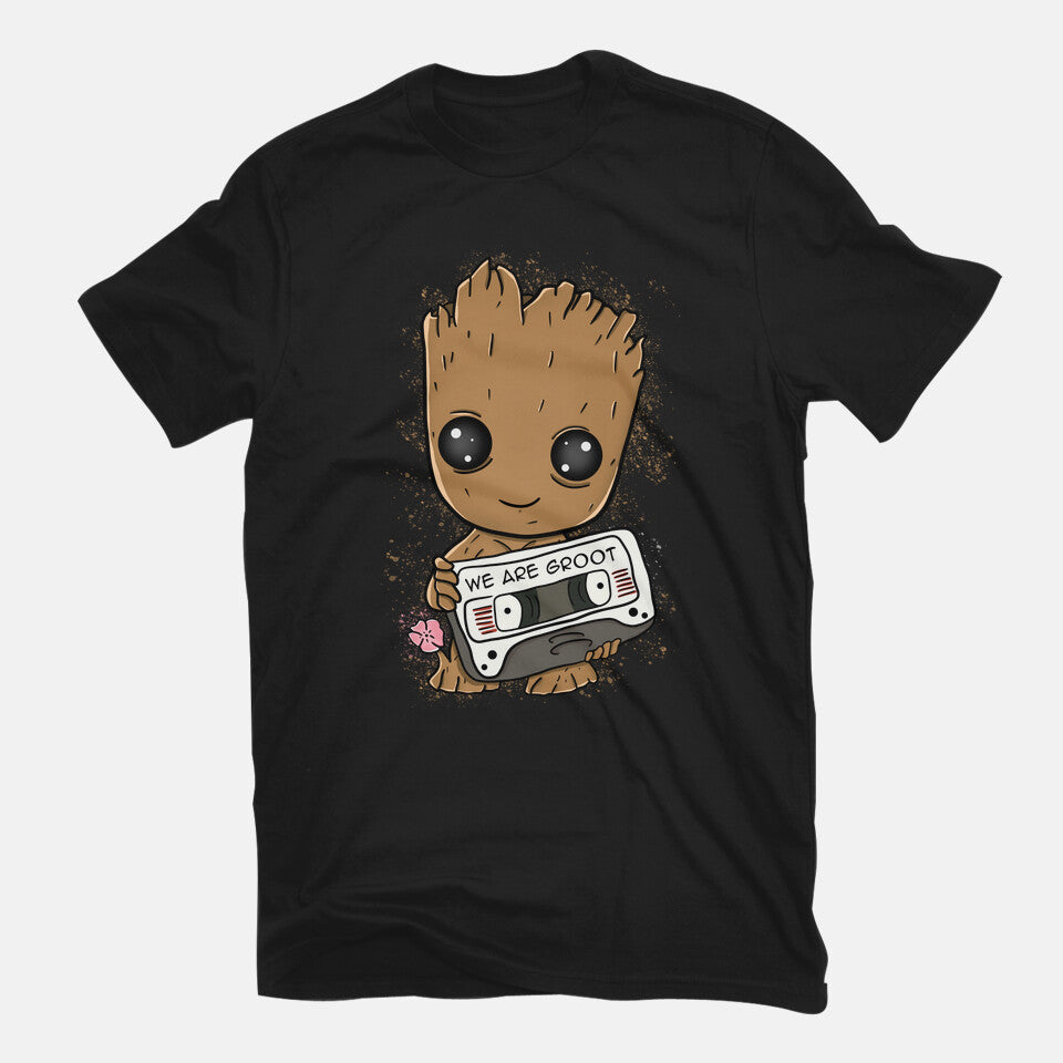 Cute We Are Groot – Sci-Fi Graphic T-Shirt in black, flat-lay product view