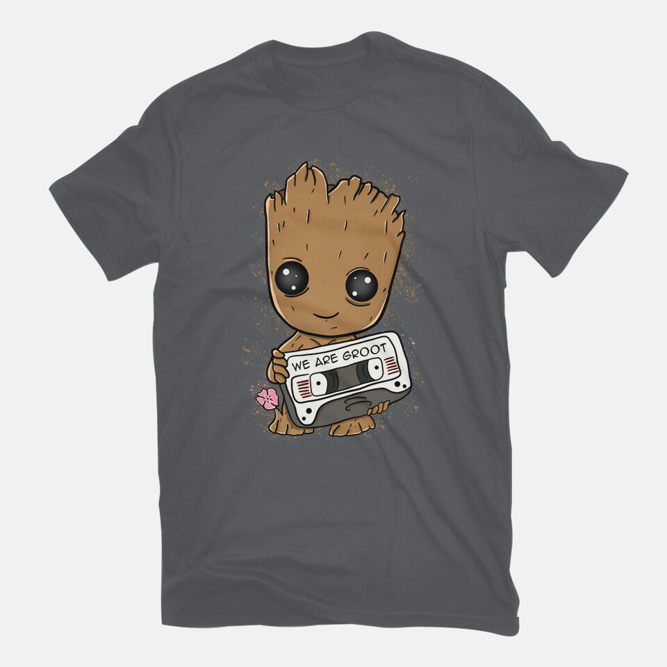 Cute We Are Groot – Sci-Fi Graphic T-Shirt in charcoal, flat-lay product view