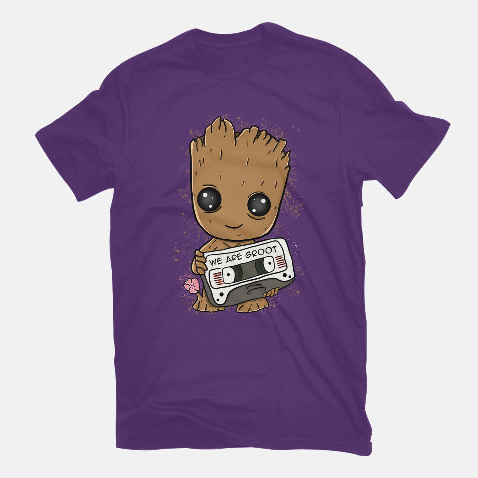 Cute We Are Groot – Sci-Fi Graphic T-Shirt in purple, flat-lay product view