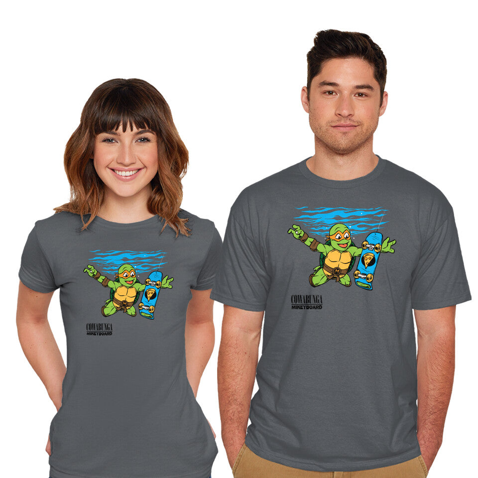 Model wearing charcoal Neverboard – Music Graphic T-Shirt