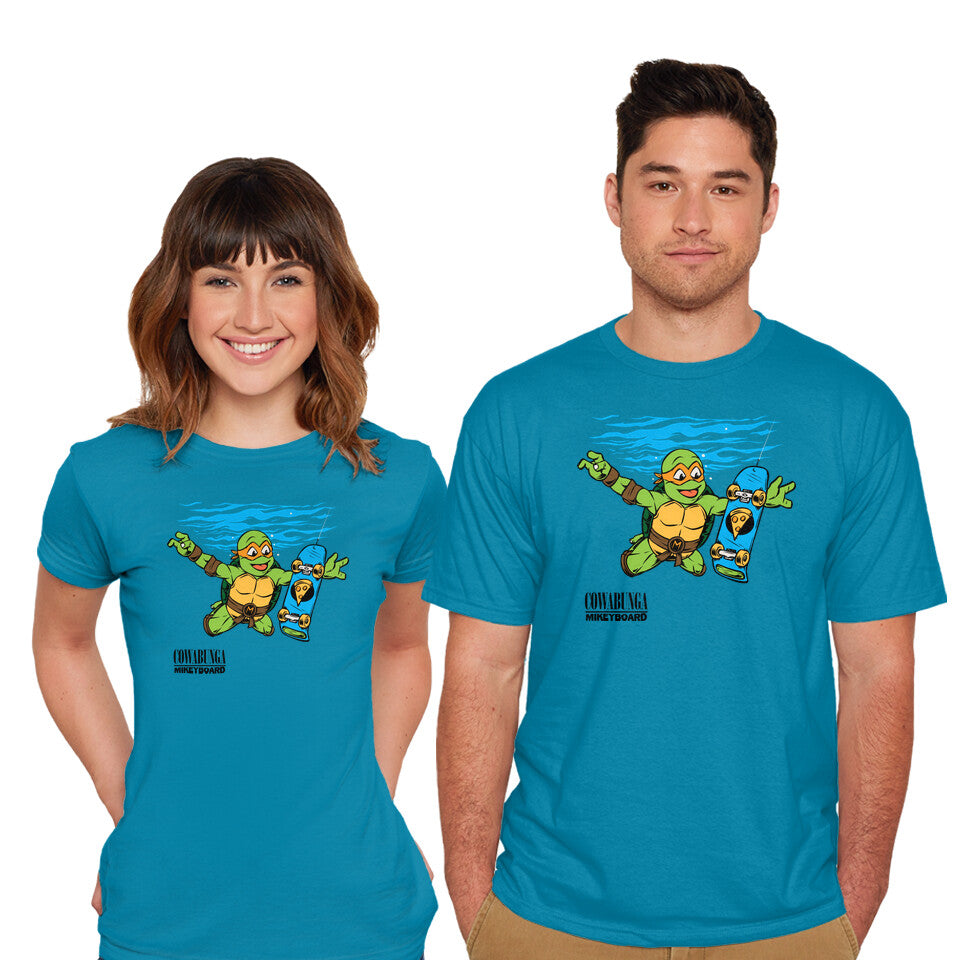 Model wearing turquoise Neverboard – Music Graphic T-Shirt