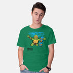 Model wearing green Neverboard – Music Graphic T-Shirt
