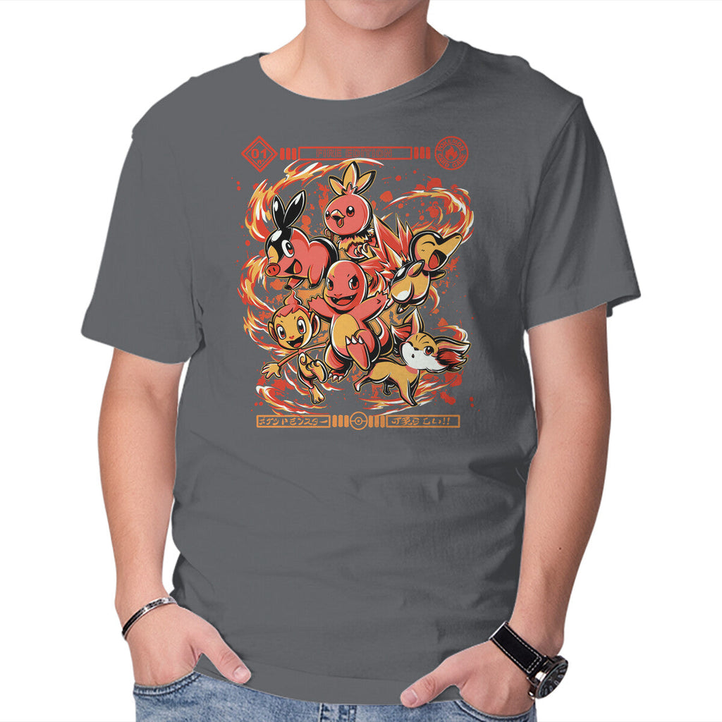 Fire Starters – Anime Graphic T-Shirt in charcoal, product display